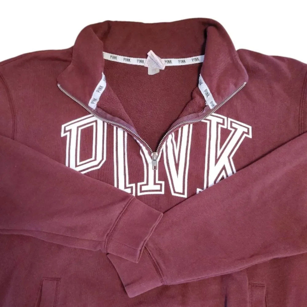 PINK‎ VS 2014 Maroon Red White Logo Quarter Zip Pullover Sweatshirt Medium